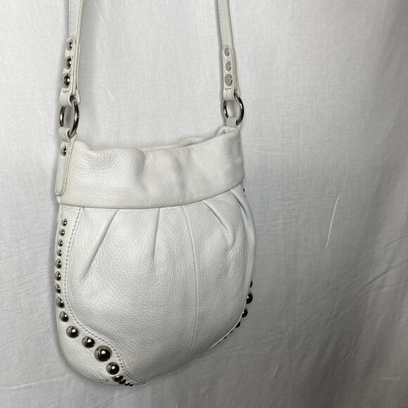 Vintage B MAKOWSKY Crossbody Bag Pebbled Leather Studded Adjustable Strap White - Picture 14 of 16